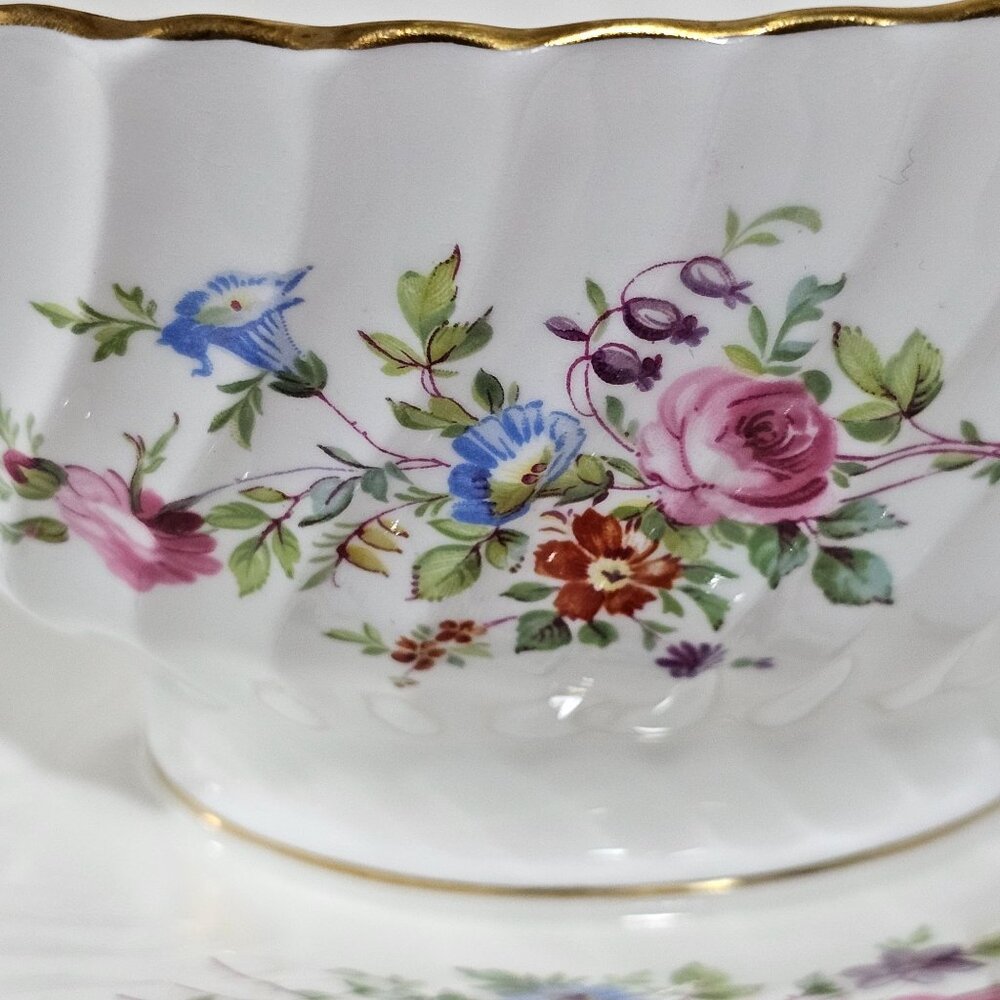 Minton Marlow Floral Gravy Boat Attached Underplate vtg Globe backstamp1950s ros - Picture 5 of 12